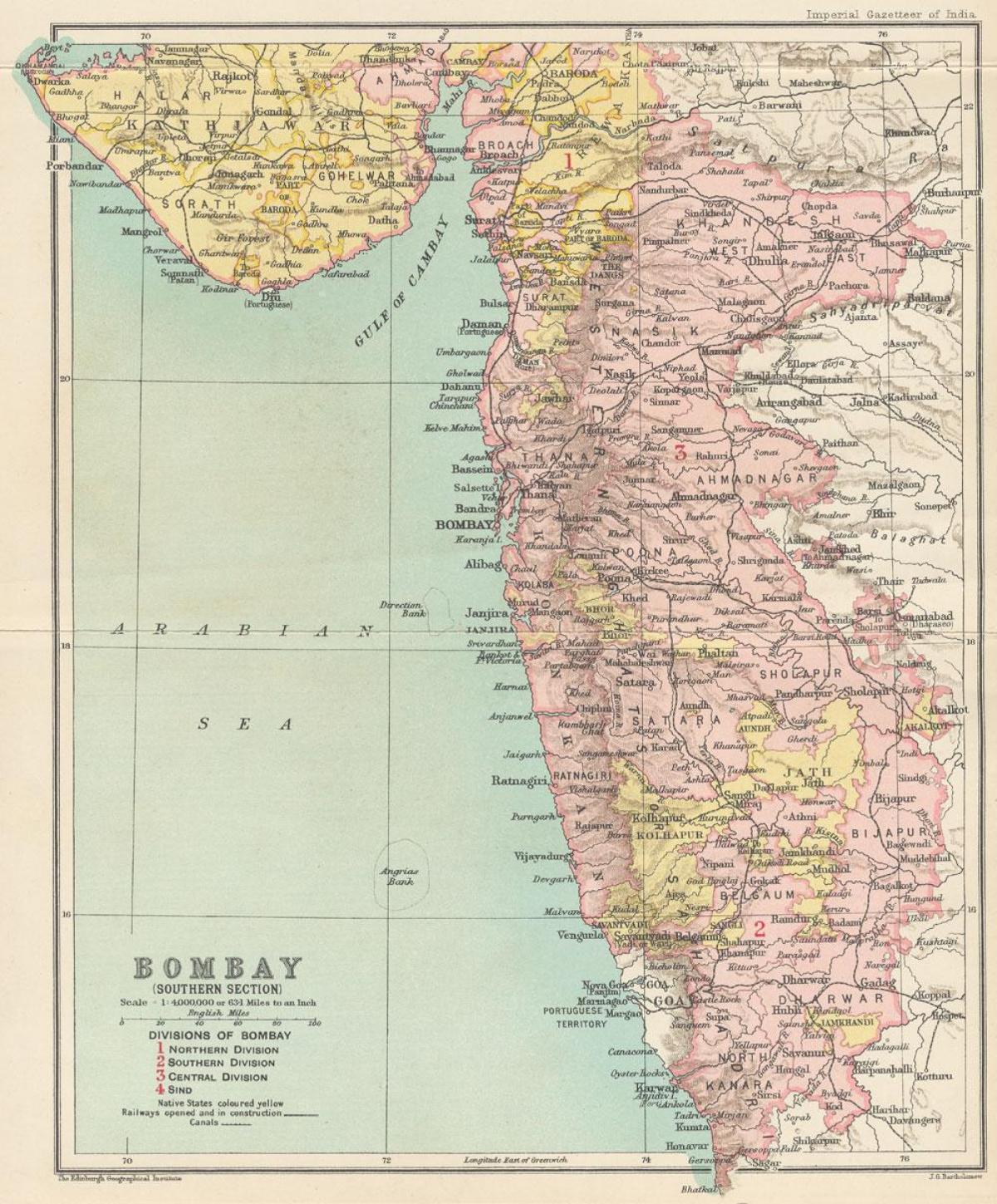 karta över presidentskapet Bombay