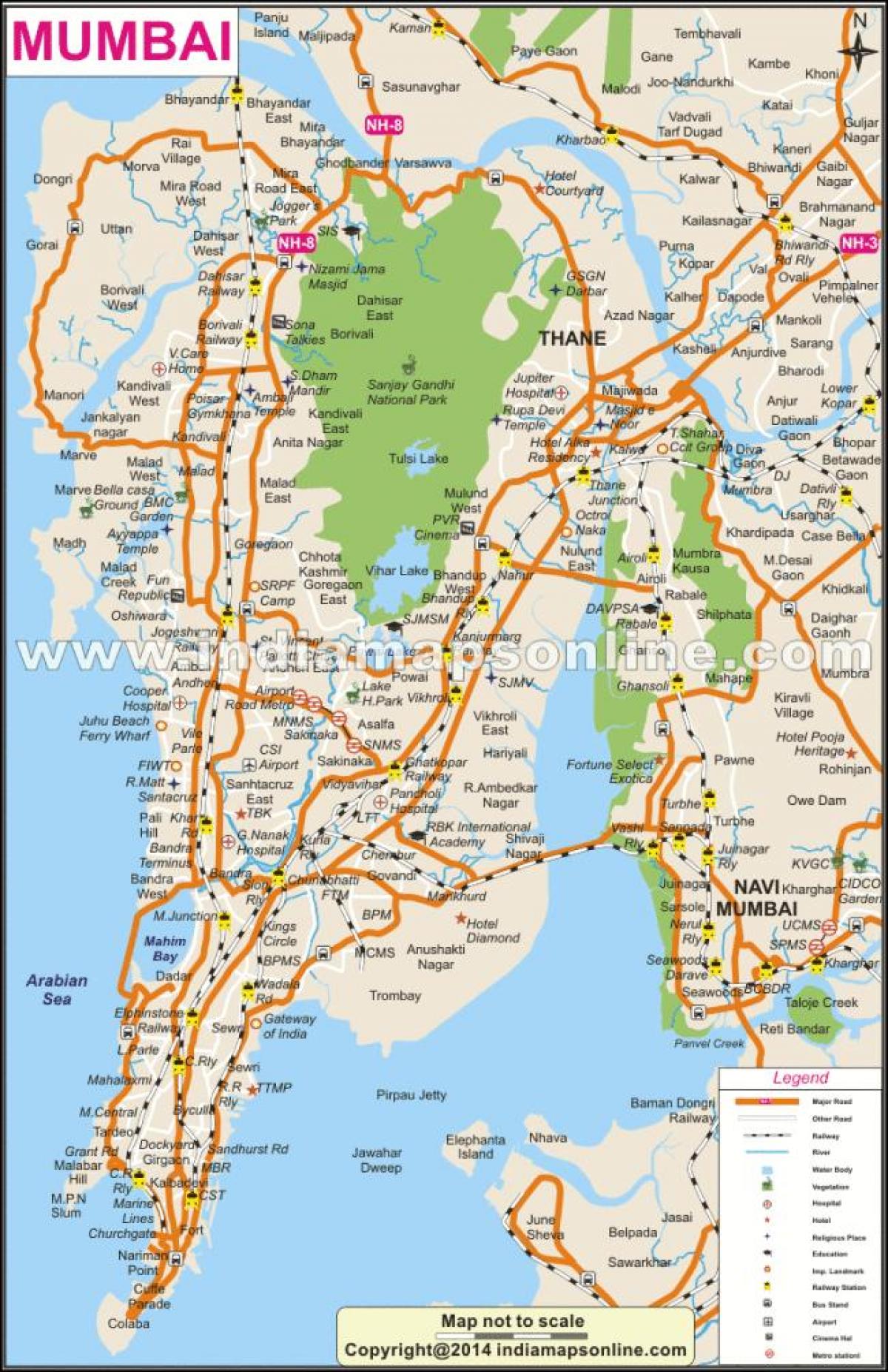 fysisk karta över Mumbai