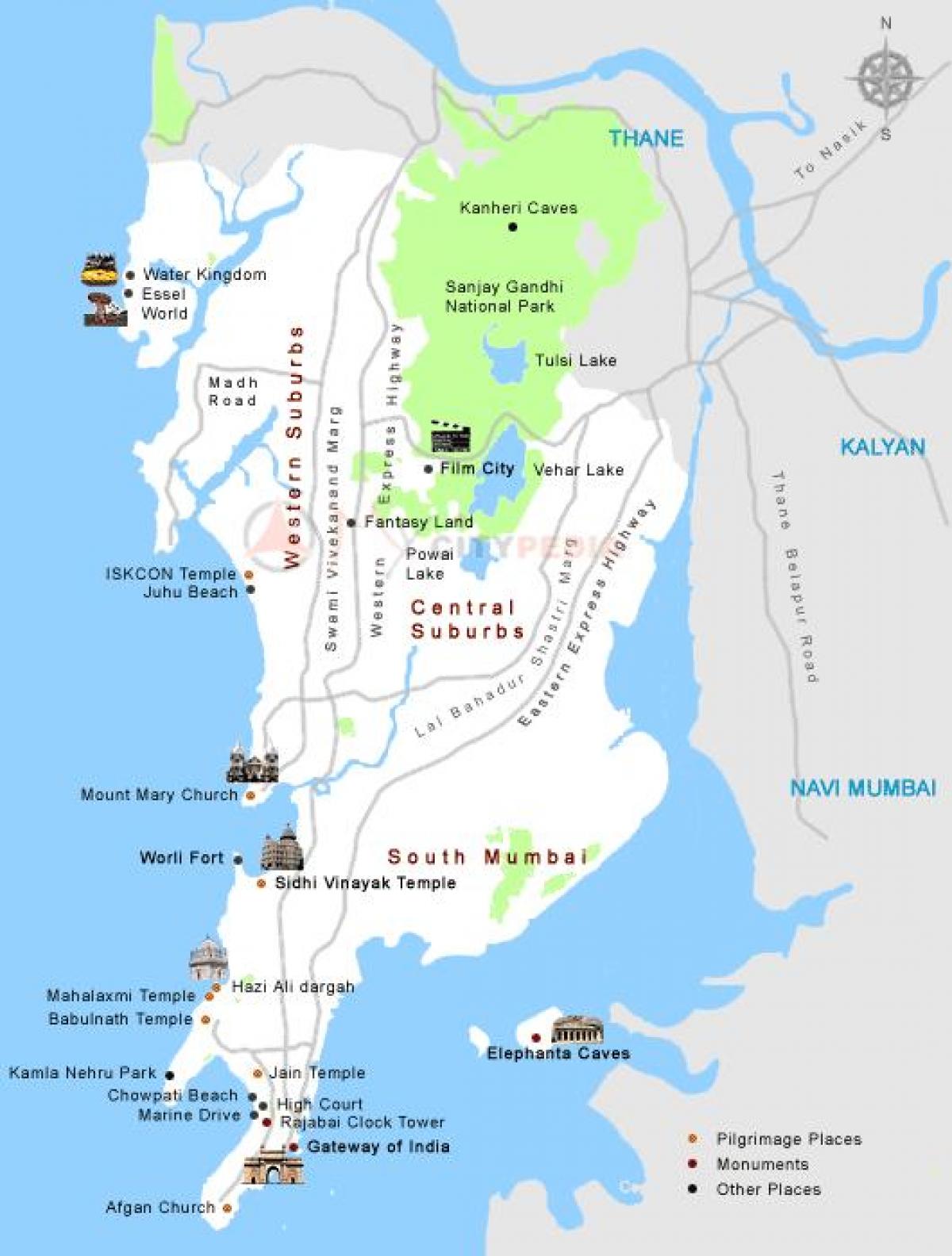 karta över Mumbai turist platser